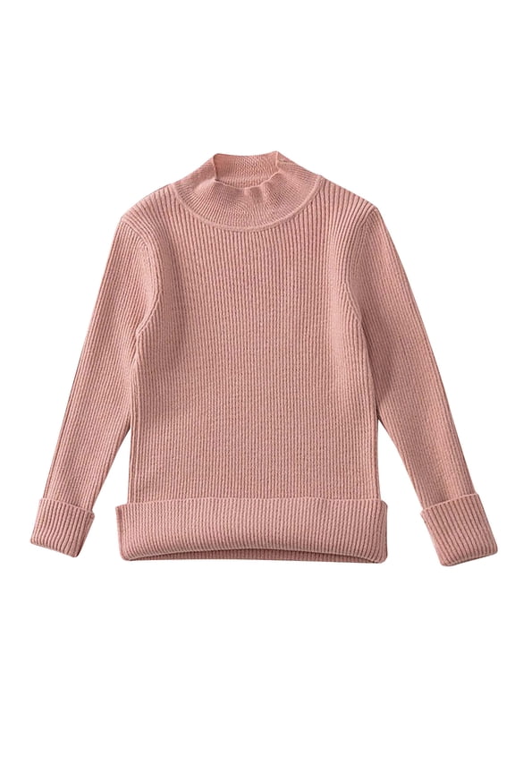 Kids Boys Girls Long Sleeve Fall Winter Tops Mock Neck Solid Color Knit Undershirt