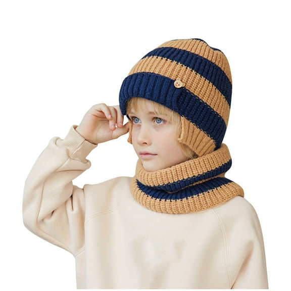 SHTXOZHI Kids Boys Girls Winter Knit Hat Scarf Set Knit Fleece Lined Caps Neck Warmer Toddler 1-11 Years
