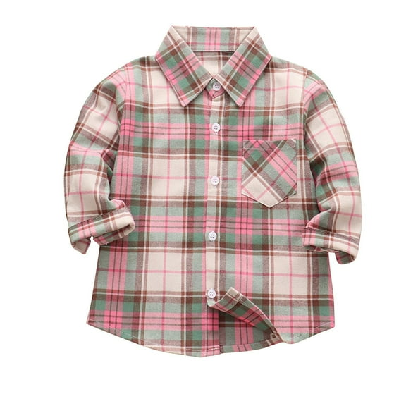 SHTXOZHI Kids Boys Long Sleeve Plaid Shirt Toddler Button Down Collar Fall Jacket with Pocket