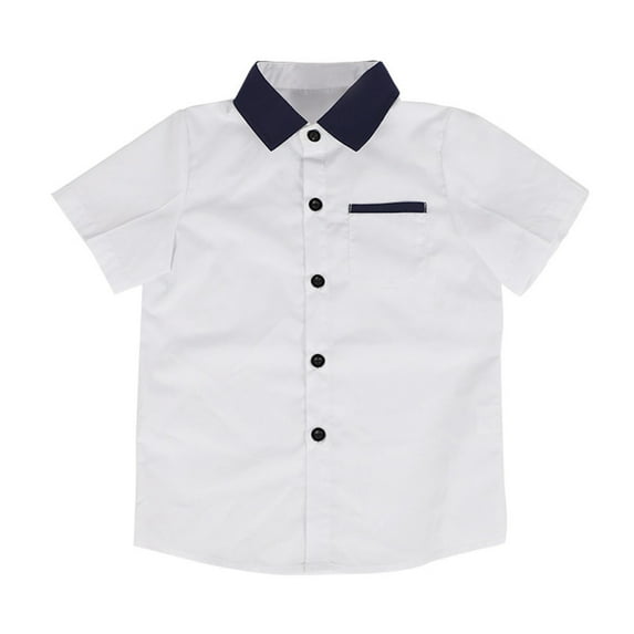 SHTXOZHI Kids Button Down Shirt Boys Girls Short Sleeve Dress Collared Shirt Summer Casual Tops