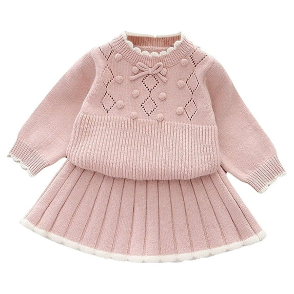 SHTXOZHI Kids Girl's Sweater Set Long Sleeve Knitted Tops Pleated Skirt Fall Winter 2 Pcs Toddler Outfit