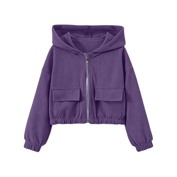 SHTXOZHI Kids Girls Corduroy Cropped Jacket Zip Up Hoodies Long Sleeve Tops Fall Winter Warm Casual Coats with Pockets
