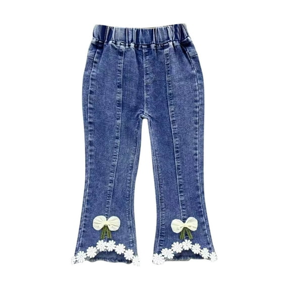 SHTXOZHI Kids Girls' Jeans Elastic Waisted Flared Denim Pants Toddler Cute Pants for 2-7 Years