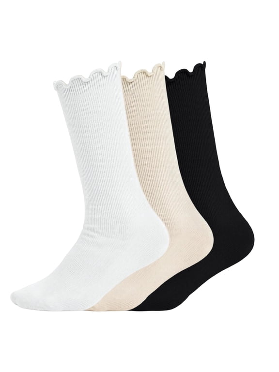 Kids Girls Ruffle Socks Cute Solid Color Mid Length Socks Base Layers Straight Stretchy Socks