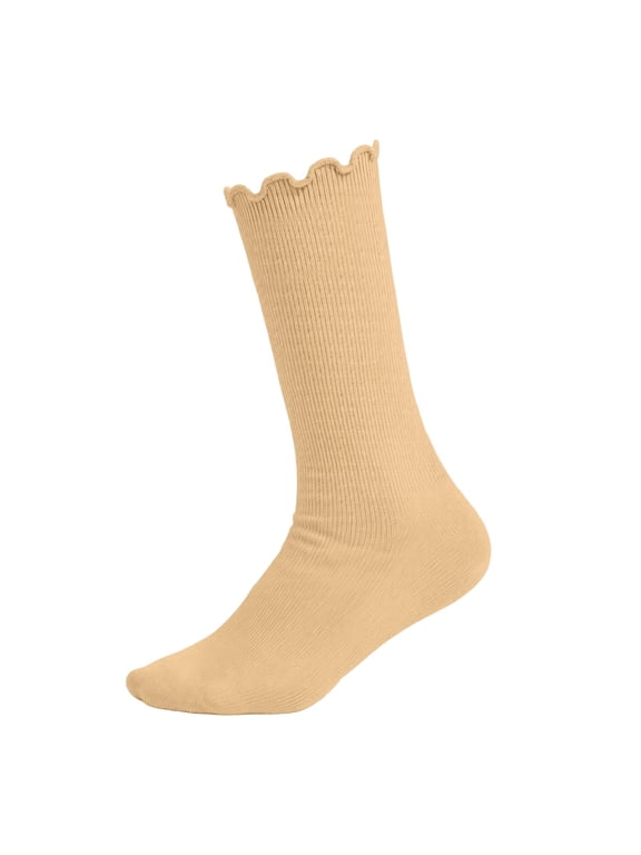 Kids Girls Ruffle Socks Cute Solid Color Mid Length Socks Base Layers Straight Stretchy Socks
