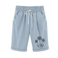 thumbnail image 1 of SHTXOZHI Knee Length Shorts for Women Wide Leg Print Shorts Elastic Waist Drawstring Shorts with Pockets, 1 of 3