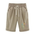 thumbnail image 1 of SHTXOZHI Knee Length Shorts for Women Wide Leg Print Shorts Elastic Waist Drawstring Shorts with Pockets, 1 of 3