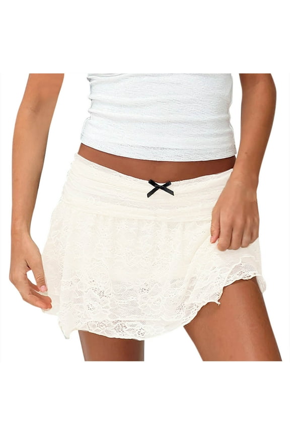 Lace Skirt for Women Low Rise Ruffle Skirt Layered Pleated Flowy Mini Skirts Underskirt