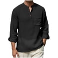 thumbnail image 1 of SHTXOZHI Linen Sport Tops for Men Adjustable Long Sleeve Henley Neck Tees Solid Color Breathable Workout T-Shirts, 1 of 4