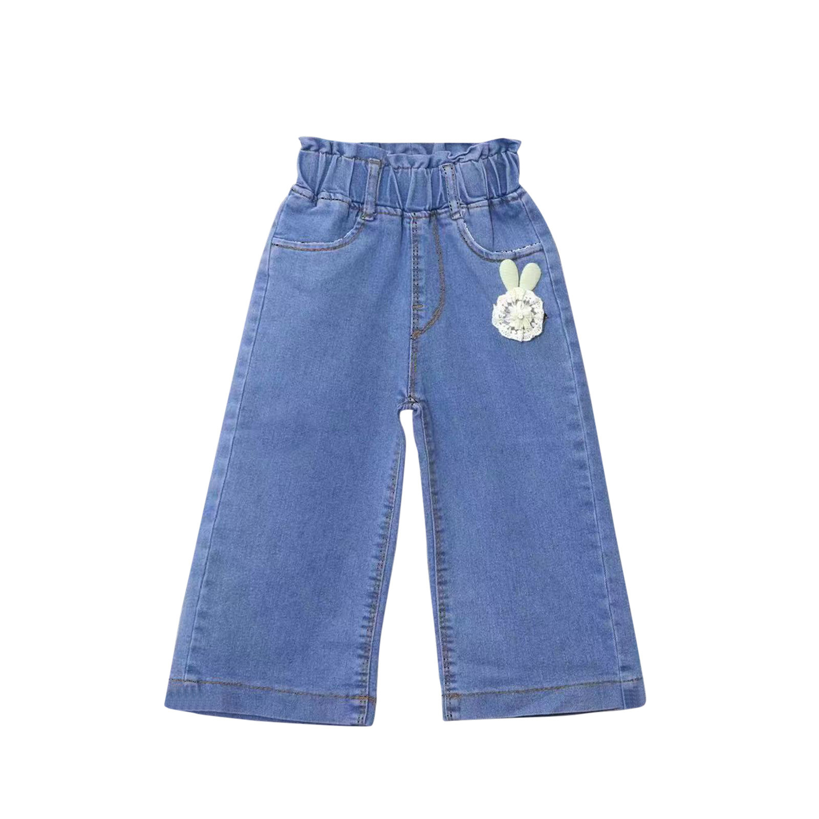 SHTXOZHI Little Girl's Denim Pants Toddler Kids Cute Wide Leg Jean Pants Elastic Waist Capri Pants