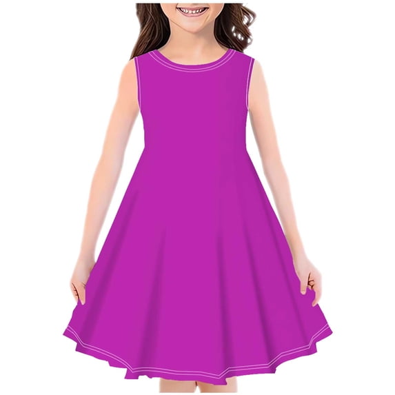SHTXOZHI Little Girl's Sleeveless Crewneck Dress A-Line Print Casual Summer Party Beach Kid Sundress