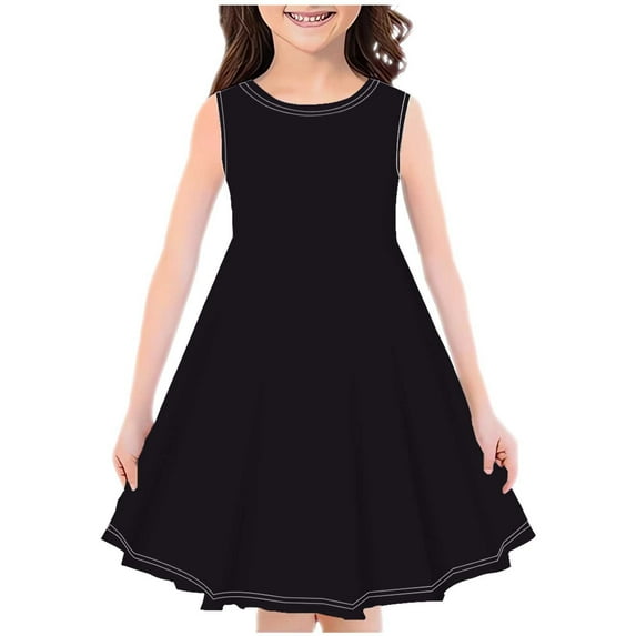 SHTXOZHI Little Girl's Sleeveless Crewneck Dress A-Line Print Casual Summer Party Beach Kid Sundress
