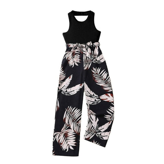 SHTXOZHI Little Girls Casual Vacation Jumpsuit Summer Fashion Sleeveless Belted Wide Leg Rompers