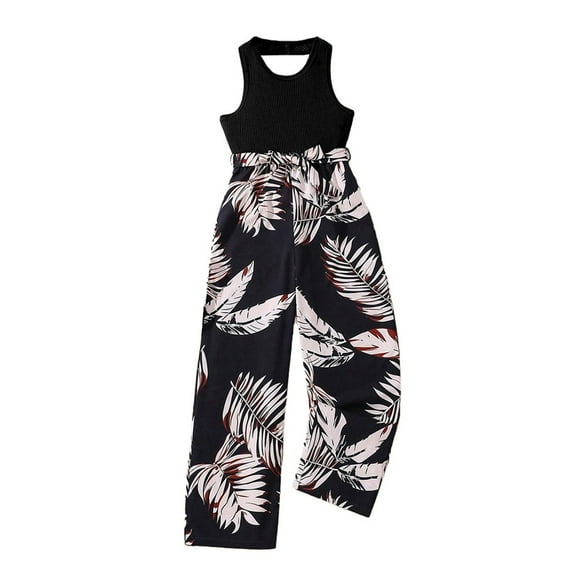 SHTXOZHI Little Girls Casual Vacation Jumpsuit Summer Fashion Sleeveless Belted Wide Leg Rompers