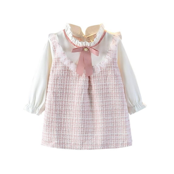 SHTXOZHI Little Girls Cute Plaid Dress Toddler Kids Long Sleeve Bowknot Dresses for 1-7 Years