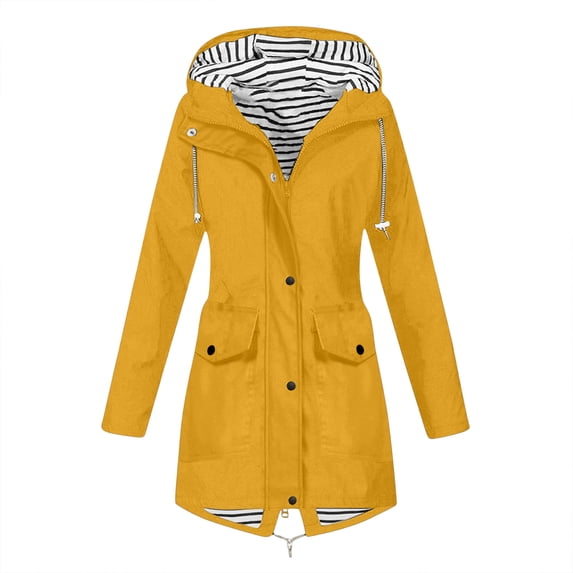 SHTXOZHI Long Jacket for Women Fall Drawstring Button Up Coat Casual Outdoor Striped Hooded Zipper Top with Pockets