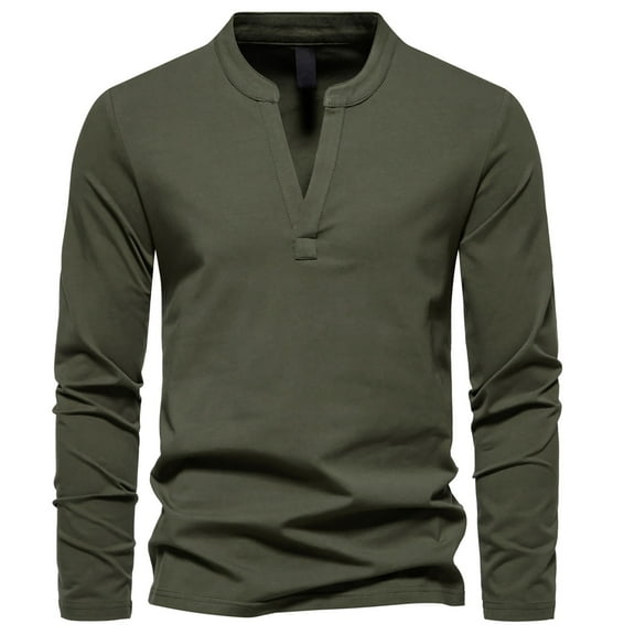 SHTXOZHI Long Sleeve Shirts for Men V Neck Solid Color Basic Tee Tops Casual Fall Pullover Shirts