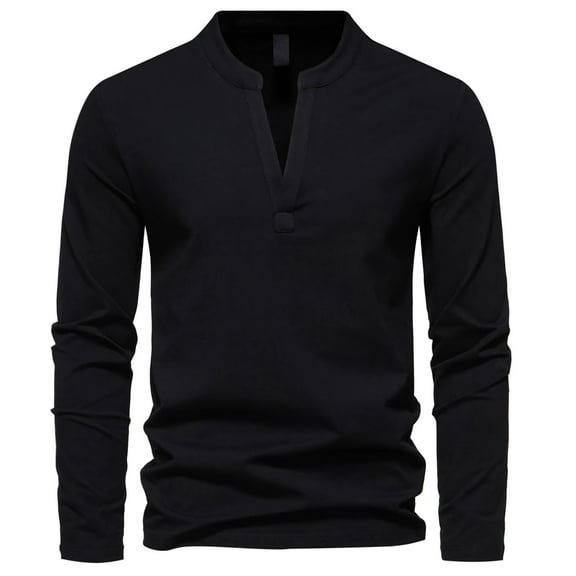 SHTXOZHI Long Sleeve Shirts for Men V Neck Solid Color Basic Tee Tops Casual Fall Pullover Shirts