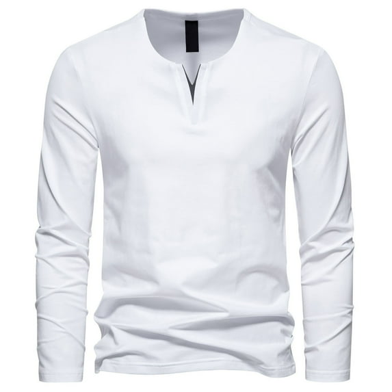 SHTXOZHI Long Sleeve Shirts for Men V Neck Solid Color Basic Tee Tops Casual Fall Pullover Shirts