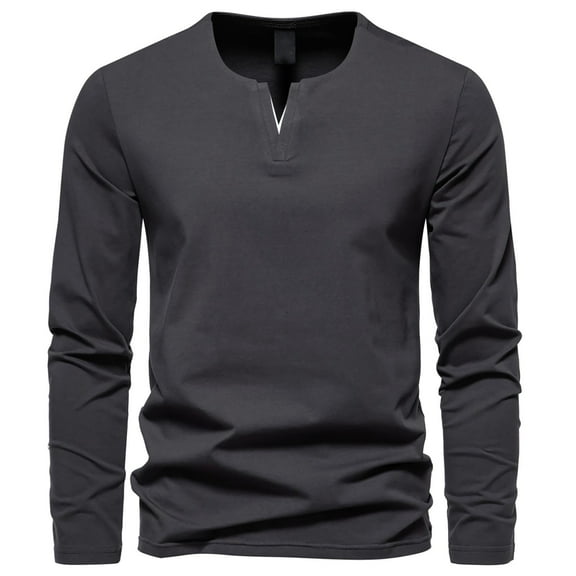 SHTXOZHI Long Sleeve Shirts for Men V Neck Solid Color Basic Tee Tops Casual Fall Pullover Shirts