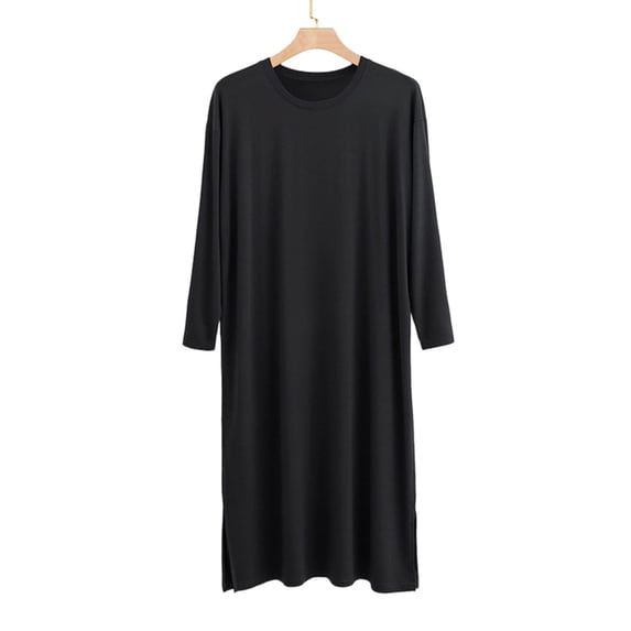 SHTXOZHI Loose Nightgowns for Men 3/4 Sleeve Breathable Sleepshirts Solid Color Long Homewear Comfortable Sleepwear
