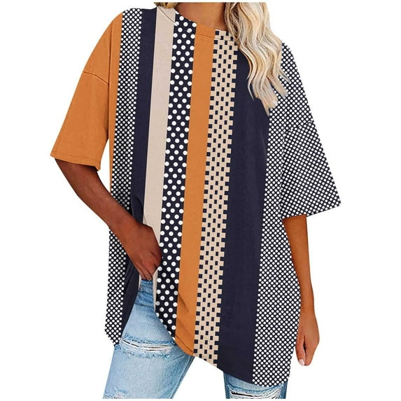 SHTXOZHI Loose Tshirts for Women Short Sleeve Summer Tops Trendy Printed Casual Shirts