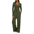 thumbnail image 1 of SHTXOZHI Lounge Sets for 2 Piece Long Sleeve Tops Drawstring Wide Leg Pants Casual Sweatsuits, 1 of 8