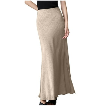 SHTXOZHI Maxi Skirt for Women High Waisted A-Line Solid Color Wedding Guest Flared Skirts