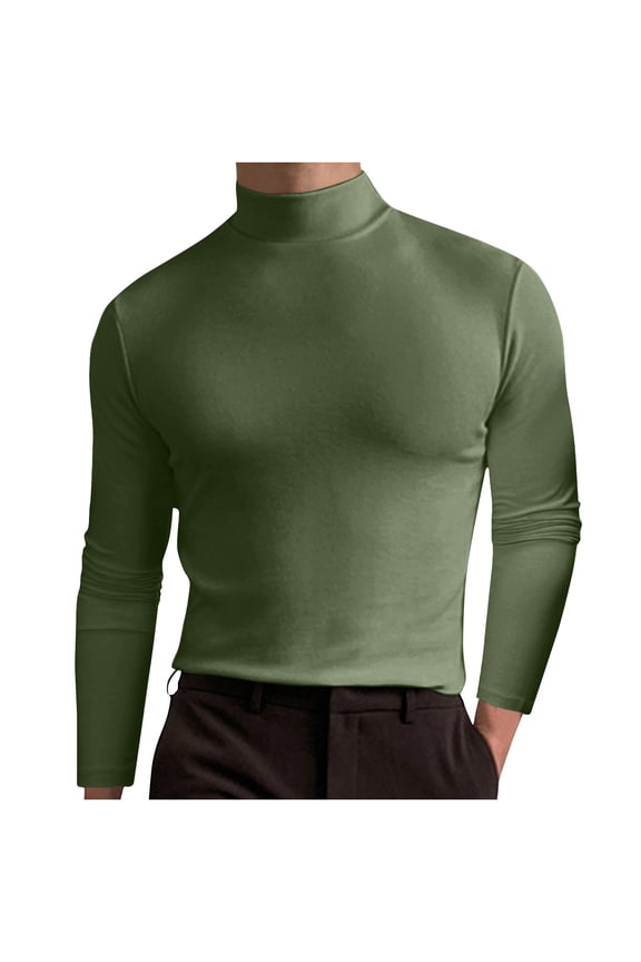 Men Casual Long Sleeve Mock Neck Tops Solid Color Basic T-Shirt Soft Undershirts