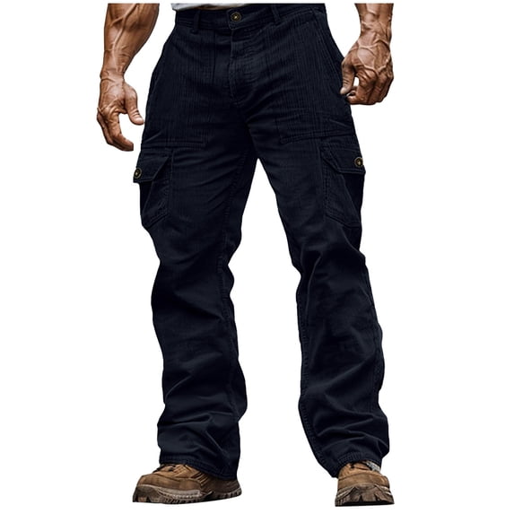 SHTXOZHI Men Corduroy Pants Workout Hiking Cargo Pants Outdoor Travel Athletic Trousers with Pockets
