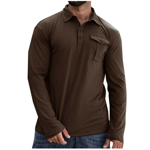SHTXOZHI Men Long Sleeve Fall Shirts Button Up Solid Color Shirts Casual Collar Tops with Pocket
