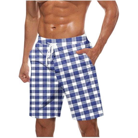 SHTXOZHI Men Plaid Shorts Elastic Waist Lounge Pajama Shorts Lightweight Drawstring Beach Shorts