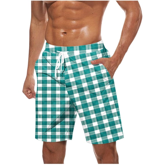 SHTXOZHI Men Plaid Shorts Elastic Waist Lounge Pajama Shorts Lightweight Drawstring Beach Shorts