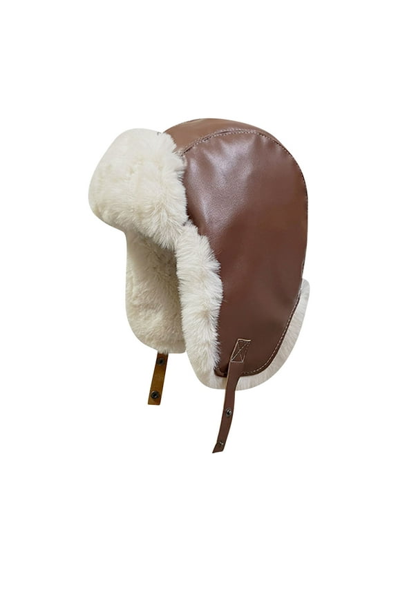 Men Women Warm Trapper Hat Winter Leather Hat with Ear Flaps Waterproof Outdoor Hat