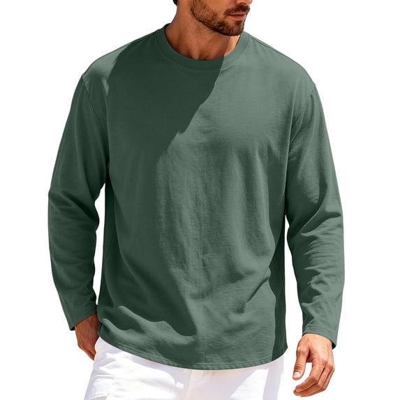 SHTXOZHI Men's Basic Tee Shirts Long Sleeve Crew Neck Pullover Tops Solid Color Soft Layering Casual Loose Tees