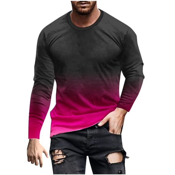 SHTXOZHI Men's Casual Shirts Long Sleeve Crewneck Fashion Pullover Gradient Color Fall Tee Tops