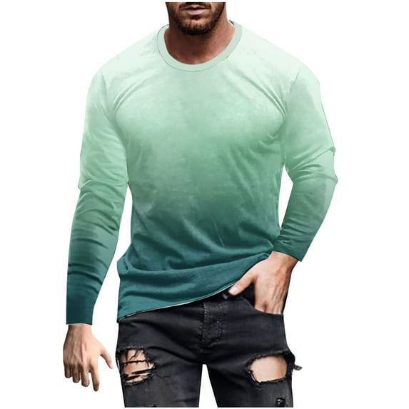 SHTXOZHI Men's Casual Shirts Long Sleeve Crewneck Fashion Pullover Gradient Color Fall Tee Tops