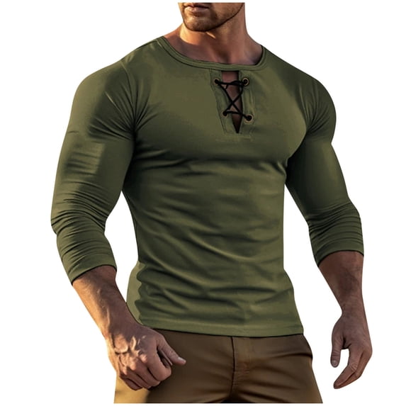SHTXOZHI Men's Crewneck T-Shirt Long Sleeve Casual Pullover Tees Solid Color Basic Tee Shirts