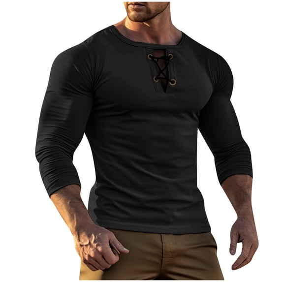 SHTXOZHI Men's Crewneck T-Shirt Long Sleeve Casual Pullover Tees Solid Color Basic Tee Shirts