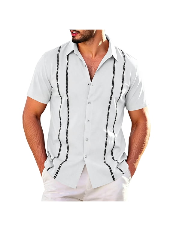 Men's Cuban Guayabera Shirt Short Sleeve Button Down Plus Size Shirts Wedding Summer Beach Tops