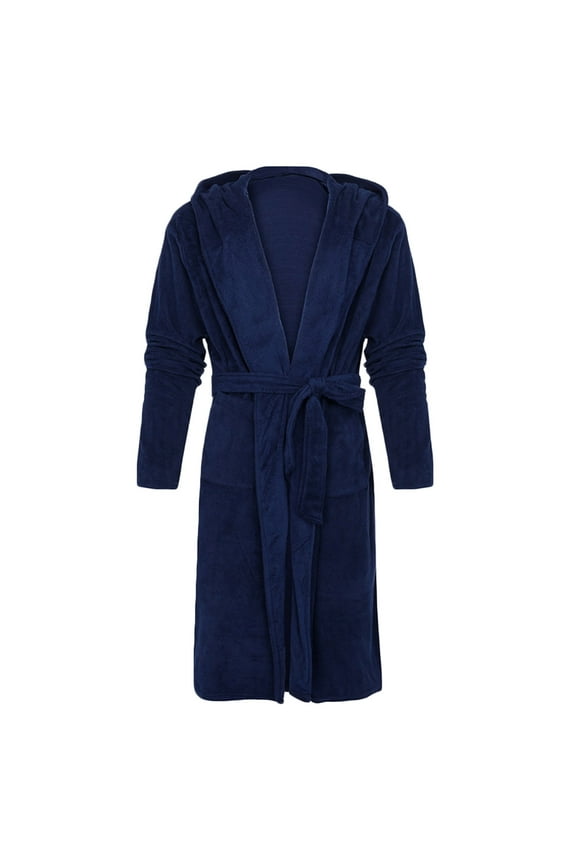 Men's Flannel Robe Warm Fleece HoodedSpa Bathrobe Winter Soft Robes with Pockets