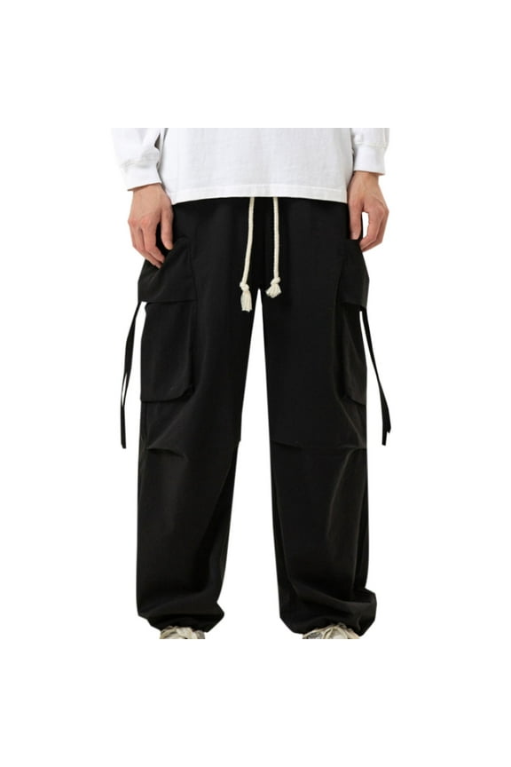 Men's Hiking Cargo Pants with Multi-Pocket Elastic Waist Drawstring Baggy Pants Streetwear Trousers
