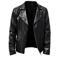 thumbnail image 1 of SHTXOZHI Men's Leather Jacket Lapel Zip Up Motorcycle Jackets Lightweight Outerwear Biker Coat, 1 of 6