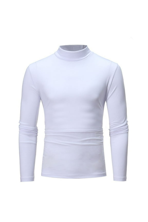 Men's Mock Neck Undershirts Long Sleeve Basic T-Shirts Solid Color Fall Winter Tops