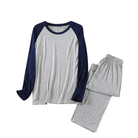 SHTXOZHI Men's Pajama Sets Long Sleeve Crewneck Shirts Pants 2Pcs Loungewear Pj Sleepwear