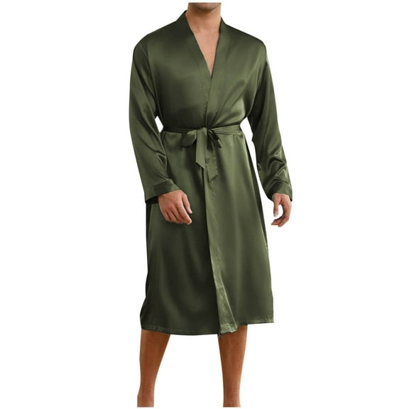 SHTXOZHI Men's Robe with Shorts 2 Pieces Silk Pajama Set Lightweight Satin Bathrobe Soft Sleepwear
