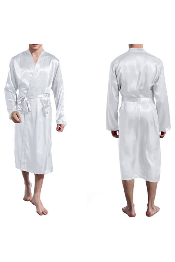 Men's Silk Satin Bathrobe Lightweight Spa House Soft Robe Sleepwear Loungewear with Pocket