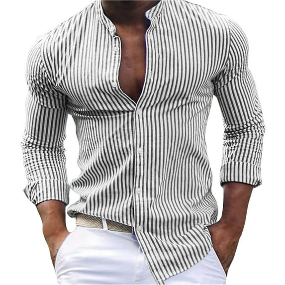 SHTXOZHI Men's Striped Button Down Shirt Long Sleeve Color Block Casual Business Shirts