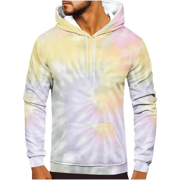 SHTXOZHI Men's Tie-Dye Hooded Sweatshirts Long Sleeve Drawstring Fashion Pullover Tops with Pocket