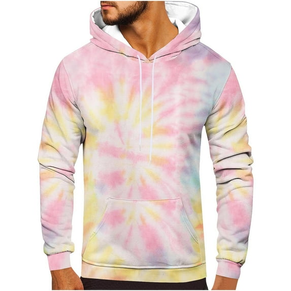 SHTXOZHI Men's Tie-Dye Hooded Sweatshirts Long Sleeve Drawstring Fashion Pullover Tops with Pocket